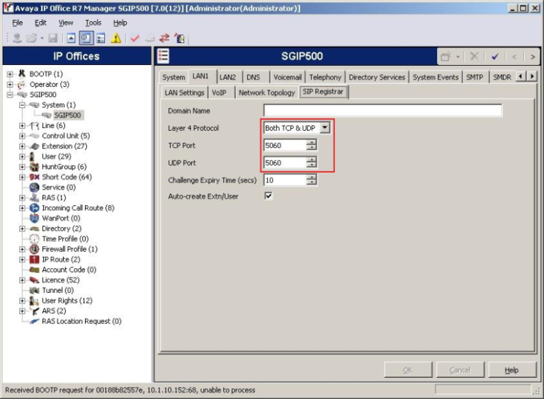 Configuration avec Avaya IP Office